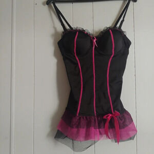 Never Naked Lingerie with Lace Large Black & Pink